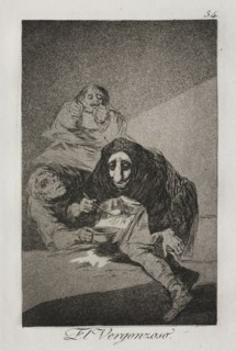 Caprichos:  The Shamefaced One. Francisco de Goya (Spanish, 1746-1828). Etching and aquatint