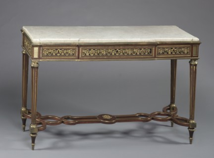 Table, c. 1780-1790. Adam Weisweiler (French, c. 1750-1810). Mahogany, gilt bronze, marble top;