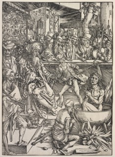 Revelation of St. John: Martyrdom of St. John, 1511. Albrecht Dürer (German, 1471-1528). Woodcut