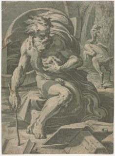 Diogenes, c. 1524-1527. Ugo da Carpi (Italian, c. 1479-c. 1532), after Parmigianino (Italian,