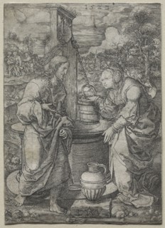 Christ and the Woman of Samaria, 1523. Dirk Vellert (Netherlandish, 1480/85-1547). Engraving