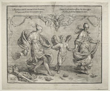 Cupid dancing with two allegorical women, 1612. Paulus Moreelse (Dutch, 1571-1638). Chiaroscuro