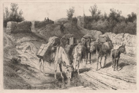 On the Road to Santa Fe. Peter Moran (American, 1841-1914). Etching