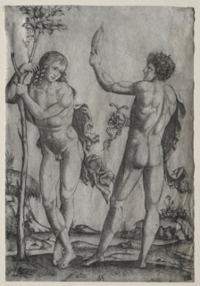 Two Nude Men Beside a Tree. Marcantonio Raimondi (Italian, 1470/82-1527/34). Engraving