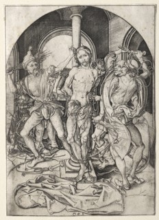 The Passion of Jesus Christ:  The Flagellation. Martin Schongauer (German, c.1450-1491). Engraving