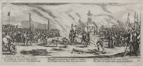 The Large Miseries of War:  Burning at the Stake, 1633. Jacques Callot (French, 1592-1635). Etching