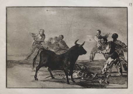 Bullfights:  The Rabble Hamstringing the Bull with Lances, Sickles, Banderillas and Other Arms,