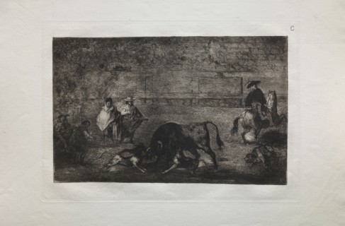 Bullfights: The Dog Let Loose on the Bull, 1876. Francisco de Goya (Spanish, 1746-1828). Engraving