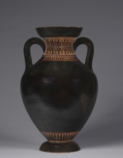 Panathenaic-shaped Amphora, 525-500 BC. Greece, 6th Century BC. Black-figure terracotta; overall:
