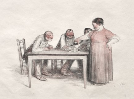 The Glass of Wine. Jean Veber (French, 1868-aft 1907). Color lithograph