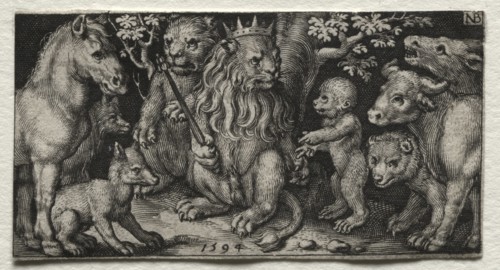 Fighting Chimeras and Scenes to Aesop's Fables: The King of Beasts, 1594. Nicolaes de Bruyn