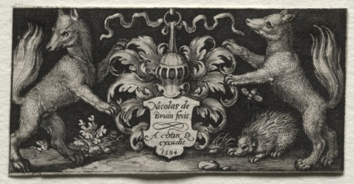 Fighting Chimeras and Scenes to Aesop's Fables: Coat of Arms, 1594. Nicolaes de Bruyn