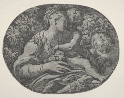 Virgin and Child with St. John, 1500s. Italy, 16th century. Chiaroscuro woodcut