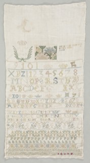 Sampler, 1742. Germany, Mid 18th century. Silk embroidery on linen ; overall: 52.1 x 27.9 cm (20
