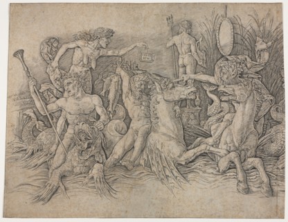 Battle of the Sea Gods - left portion. Andrea Mantegna (Italian, 1431-1506). Engraving; sheet: 33 x