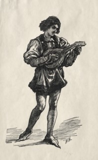 A Troubadour. Hubert von Herkomer (British, 1849-1914). Wood engraving