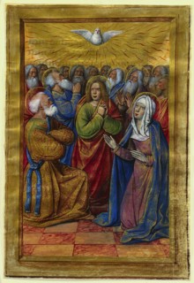 Miniature from a Book of Hours: The Pentecost, c. 1500. Jean Poyet (French). Tempera, and gold on