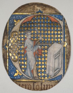 Fragment from a Lectern Bible: Initial E[t fecit Josias] with Josiah Aspersing the Altar, c. 1300.