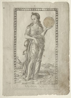 Urania (astronomy) (from the Tarocchi series D:  Apollo and the Muses, #12), before 1467. Master of