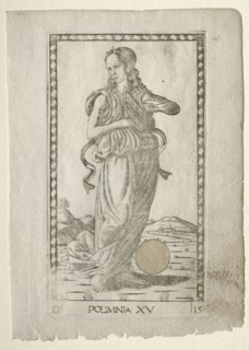 Polyhymnia (heroic hymns) (from the Tarocchi series D:  Apollo and the Muses, #15), before 1467.