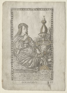 Poetry (from the Tarocchi, series C:  Liberal Arts, #27), before 1467. Master of the E-Series