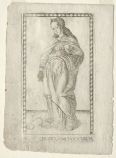 Temperance (from the Tarocchi, series B: Cosmic Principles & Virtues, #34), before 1467. Master of