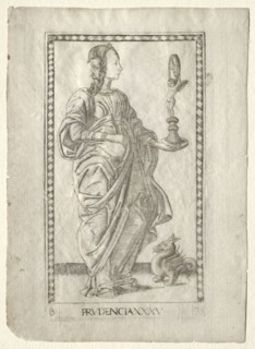 Prudence (from the Tarocchi, series B: Cosmic Principles & Virtues, #35), before 1467. Master of