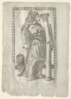 Forteza (from the Tarocchi, series B: Cosmic Principles & Virtues, #36), before 1467. Master of the