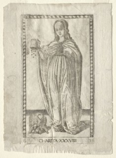 Charity (from the Tarocchi, series B: Cosmic Principles & Virtues, #38), before 1467. Master of the