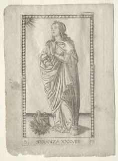 Hope (from the Tarocchi, series B: Cosmic Principles & Virtues, #39), before 1467. Master of the
