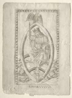 Jupiter (from the Tarocchi, series A:  Firmaments of the Universe, #46), before 1467. Master of the