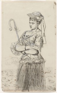 Shepherdess, c. 1878. Winslow Homer (American, 1836-1910). Charcoal with brush and brown wash,