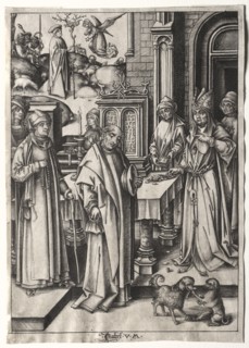 High Priest Rejecting the Offering of Joachim. Israhel van Meckenem (German, c. 1440-1503).