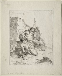 Scherzi:  Satyr Family with the Obelisk. Giovanni Battista Tiepolo (Italian, 1696-1770). Etching