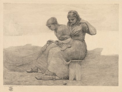 Mending the Tears, 1888. Winslow Homer (American, 1836-1910). Etching
