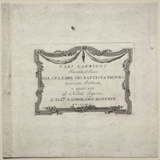 Various Caprices:  Title Page, 1785. Giovanni Battista Tiepolo (Italian, 1696-1770). Etching