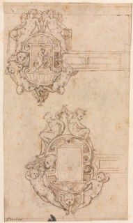 Design for Decorative Hinges, mid 1500s. Luzio Romano (Italian, active 1528-75). Pen and brown ink