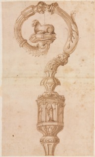 Design for a Crozier, mid 1500s. Luzio Romano (Italian, active 1528-75). Pen and brown ink and
