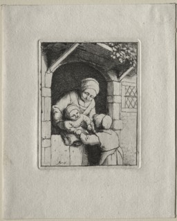 Mother and Two Children. Adriaen van Ostade (Dutch, 1610-1684). Etching