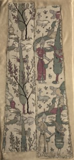 Wine bearers in landscape, from a robe, 1525-1550. Iran, Safavid period. Lampas: silk; overall: 83