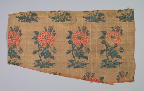 Sleeve with rose bushes and butterflies, early 1600s. Iran, Safavid Period. Taqueté ground with