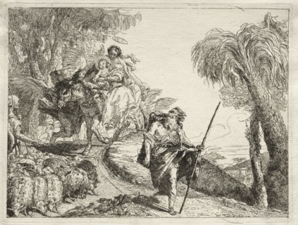 Flight into Egypt:  The Holy Family and the Flock of Sheep. Giovanni Domenico Tiepolo (Italian,