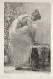 Lacing the Sandal, 1886. Frank French (American, 1850-1933). Wood engraving