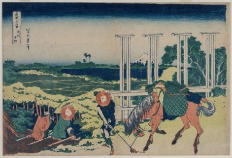 The Weir at Senju in Musashi Province (from the series Thirty-six Views of Mt. Fuji), early 1830s.