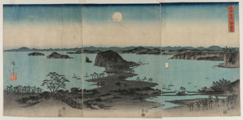 Eight Views of Kanazawa at Night, 1857. Utagawa Hiroshige (Japanese, 1797-1858). Triptych of color