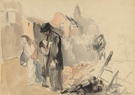 Reconquered Territory (recto) Two Figures on a Road (verso), c. 1919. Jean Louis Forain (French,
