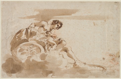 Venus and Cupid in a Chariot, 1615-1617. Guercino (Italian, 1591-1666). Pen and brown ink and brush