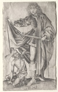 St. Martin Dividing His Cloak for a Beggar. Israhel van Meckenem (German, c. 1440-1503). Engraving