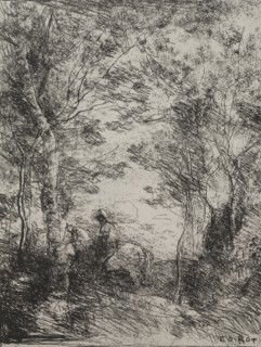 Horseman in the Woods, original impression 1854, printed in 1921. Jean Baptiste Camille Corot