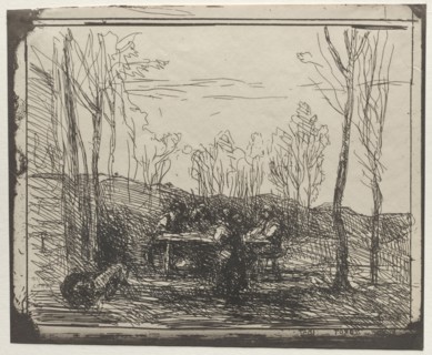 Breakfast in a Glade, original impression 1857, printed in 1921. Jean Baptiste Camille Corot